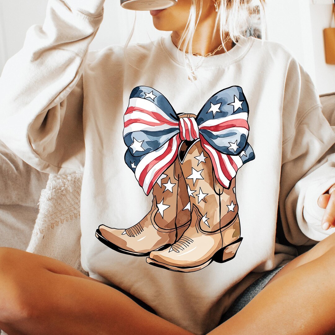 Patriotic Coquette Cowgirl Boots Png, Preppy 4th of July Western Png ...
