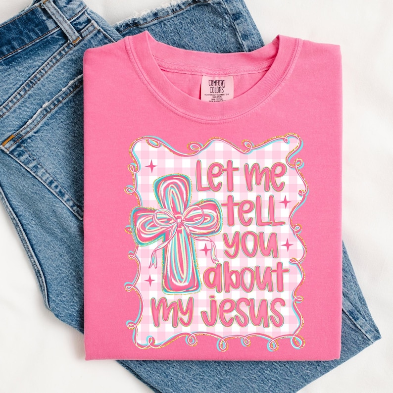 Christian Coquette Png, Let Me Tell You About My Jesus Png, Girly Christian Cross Sublimation, Preppy Bible Verse Png, Religious Bow Png image 4