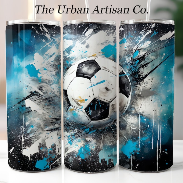 Blue Soccer Ball Tumbler Wrap, 20 oz Skinny Tumbler Sublimation Design, Instant Digital Download PNG, Sports Tumbler Wrap