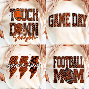 Orange Football Png Bundle, Game Day Touchdown Season Png, Fall Football Shirt Design, Leopard Football Checkered Png, Football Mom Png