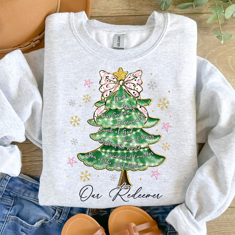 Names of Jesus Christmas Tree Png, Jesus Christmas PNG, Glitter