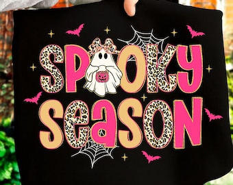 Preppy Spooky Halloween PNG, Spooky Coquette Shirt Design PNG, Pink Leopard Ghost PNG, Pink Halloween PNG, Glitter Fall Pumpkin Sublimation