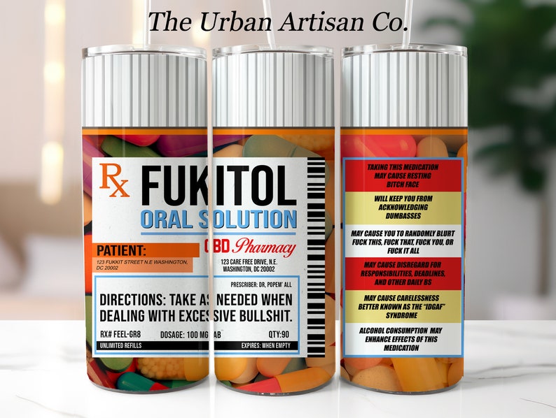 Funny Fukitol Bottle 20oz Skinny Tumbler Wrap, Sublimation Design ...