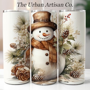 Christmas Snowman 20 oz Skinny Tumbler Sublimation Design, Instant Digital Download PNG,  Holiday Tumbler Wrap