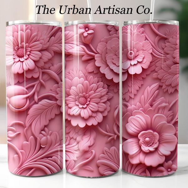 3D Pink Flowers 20 oz Skinny Tumbler Sublimation Design, Instant Digital Download PNG,  Straight Tumbler Wrap