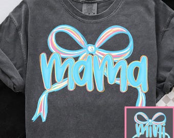 Coquette Mama Mini Png, Mommy and Me Shirt Designs, Preppy Mama Bow Sublimation, Girly Blue Mother Daughter Png, Trendy Summer Png Digital