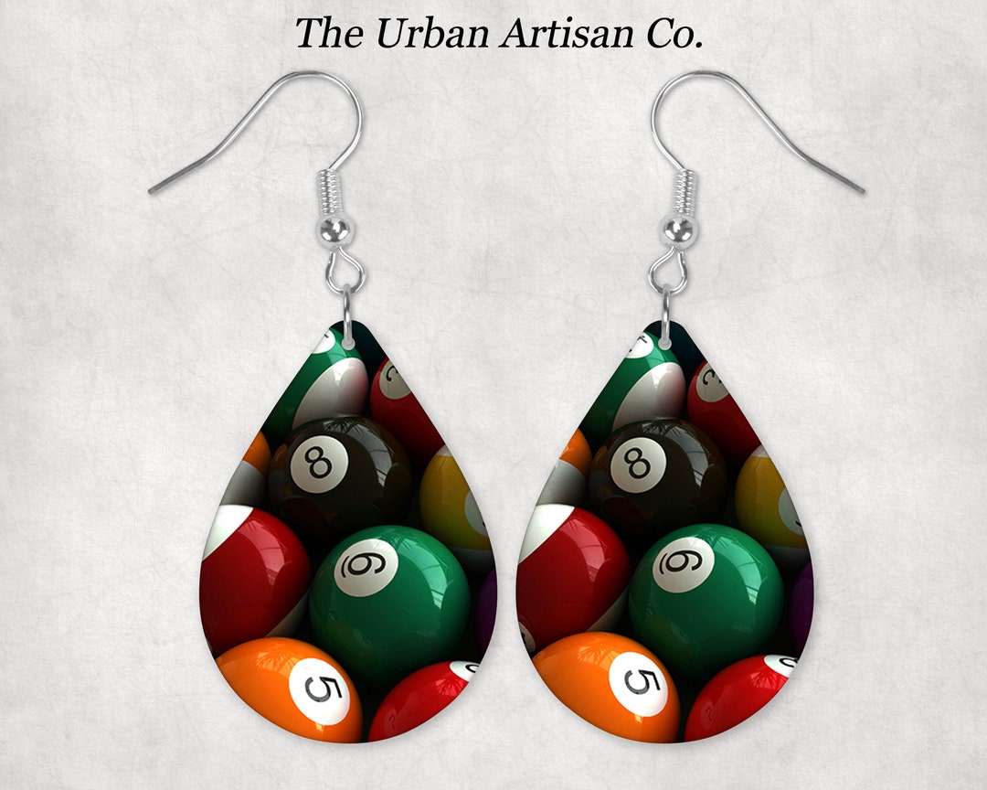 Billiard Balls Teardrop Earring Sublimation Design Instant Etsy