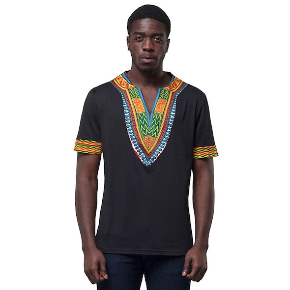 African Dashiki Short Sleeve Shirts Wakanda Forever V neck