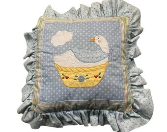 House of Hatten Goose Pillow Ruffled Blue Floral Cottagecore 14x14 Nursery Baby