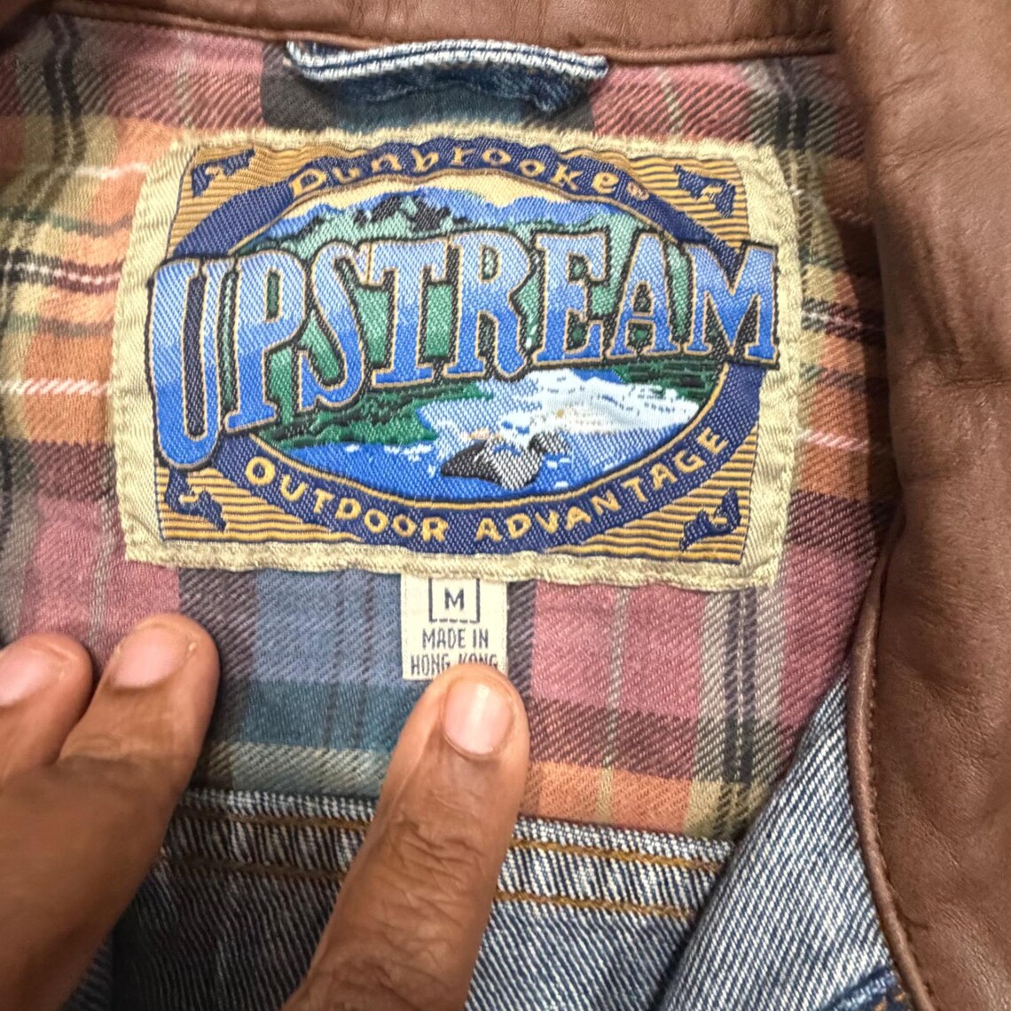 Vintage Upstream Kellogg's Corn Flakes Denim Jacket Leather Collar M V, foto 2 di 5