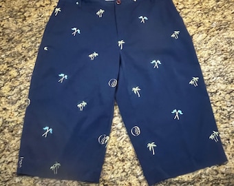 Coral Bay Golf Womens Navy Blue Embroidered Palm Tree Golf Shorts Size 14