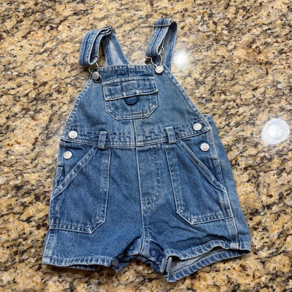 Vintage The Childrens Place Gear Denim Shortalls Medium Wash Blue 3-6 Months