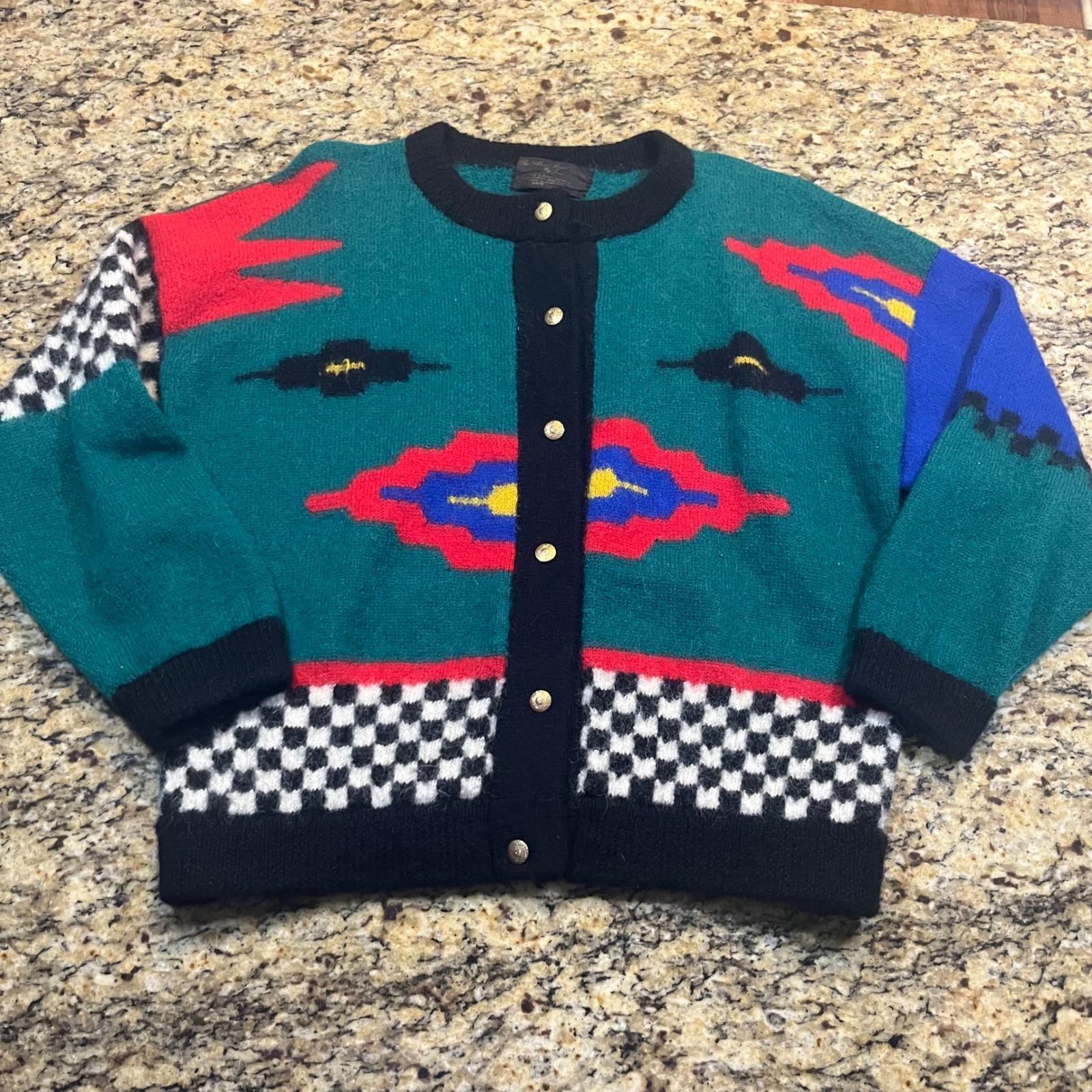 Vintage the Alpaca Shop Baby Alpaca Cardigan Sweater Geometric
