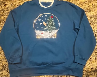 Margaux & Lexi - Sweat-shirt de Noël à sequins boules à neige XL pour femme, bleu hibou
