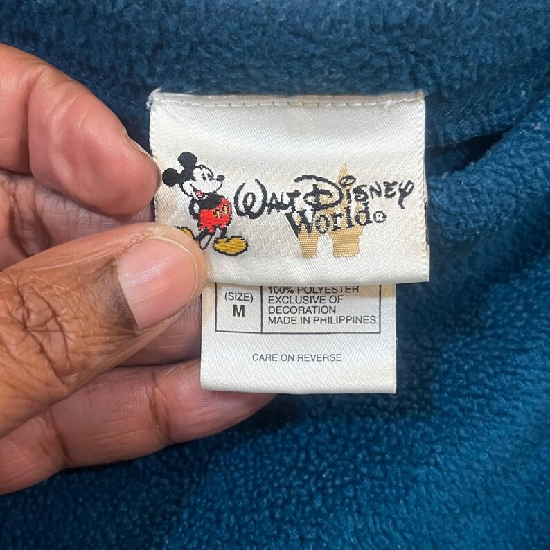 Vintage Walt Disney World Mickey Mouse Fleece Sweatshirt Teal Embroidered Medium image 2