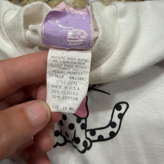 Vintage Rattles Baby T-Shirt 18M White Polka Dot Cat Pink Bow Made in USA View 2