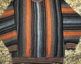 Vintage Protege Collection Mens Vertical Stripe Crewneck Sweater Orange L