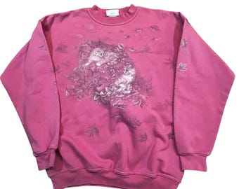 Northern Reflections Cat Sweatshirt Pink Cottagecore Grandma Core Women L