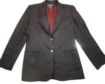 Lauren Ralph Lauren Womens Brown Pinstripe Worsted Wool Blazer Jacket Size 6