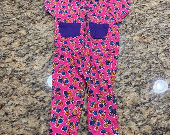 Combinaison vintage Baby Gitano à fleurs rose et violette en coton, années 90, une pièce, 24 mois