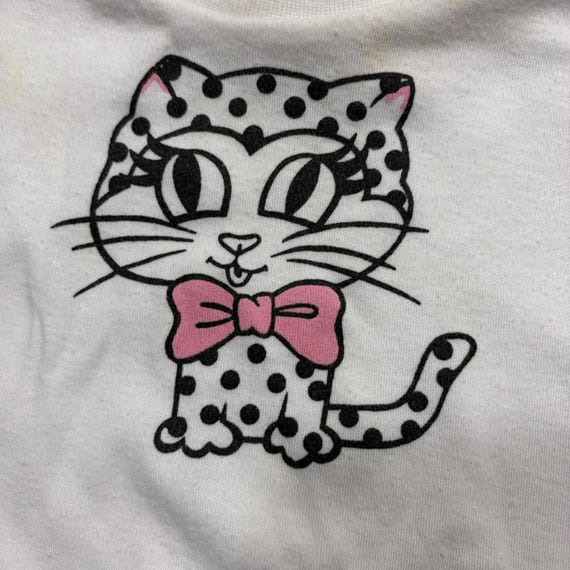 Vintage Rattles Baby T-Shirt 18M White Polka Dot Cat Pink Bow Made in USA View 4