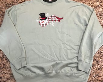 Moletom feminino MC Sportswear Snowman, tamanho XL, verde sálvia, bordado, para as festas de fim de ano.