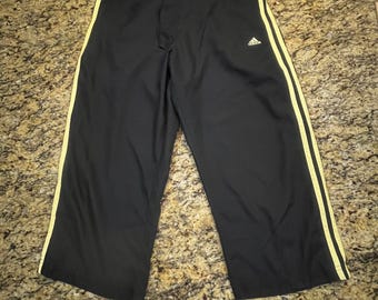 Adidas Womens Vintage Y2K Cropped Track Pants Black Yellow Stripe Large
