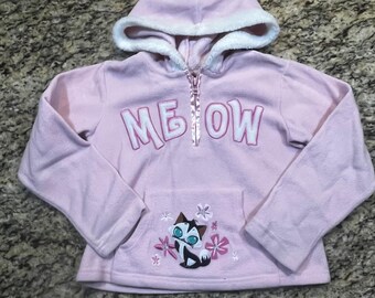 Looney Tunes Jerry Leigh Mädchen Rosa Fleece Miau Katze Hoodie Sweatshirt Größe M 7/8