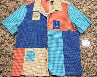 Koret Francisca Damenhemd, Größe S, Colorblock-Patchwork, nautisch bestickt