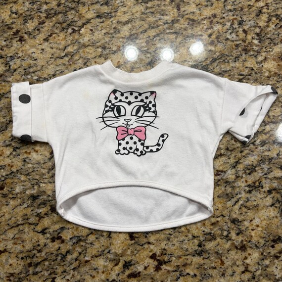 Vintage Rattles Baby T-Shirt 18M White Polka Dot Cat Pink Bow Made in USA