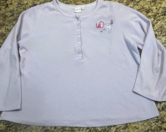Croft & Barrow Intimates Lavender Waffle Knit Cat Henley Pajama Top Damski 1X