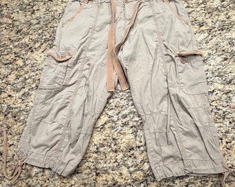 Vintage Faded Glory Khaki Cargo Capri Hose Damen 16 Tan Baumwolle Crop Kordelzug