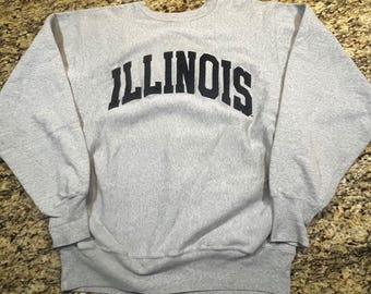 Felpa vintage Champion Reverse Weave Illinois da uomo XXL grigia girocollo NCAA