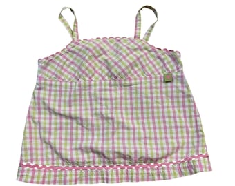 Vintage Gymboree 2001 Pink Green Gingham Strawberry Camisole Top 4T Medium