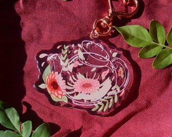 flowers teapot acrylic charm