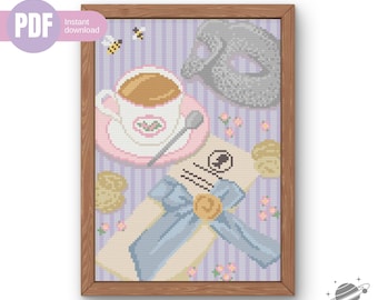Bridgerton inspired tea party Cross stitch pattern PDF Instant download