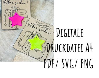 Archivo de impresión DIGITAL reflector escolar | bolso de escuela| Regalo para niño en edad escolar | Regreso a la escuela | Plantilla de impresión A4 |  Archivo PDF pngsvg