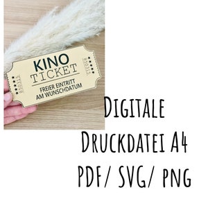 DIGITALE Druckdatei Kinogutschein | Gutschein | Geburtstagsgeschenk | Zeit statt Zeug | Druckvorlage A4 |  | Kinoticket | PDF Png Svg Datei