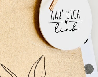 Stempel "Hab‘ dich lieb" Holzstempel Stamp filigraner Stempel Spruch ausgefallen Spruchstempel Mitbringsel Liebe Beste Freundin Danke