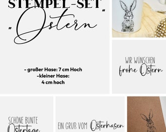 Stempelset "Ostern" mit Osterhase Holzstempel für frohe Ostern Ostergruß Stamp Ostern Osterstempel besonderer Stempel happy eastern Box