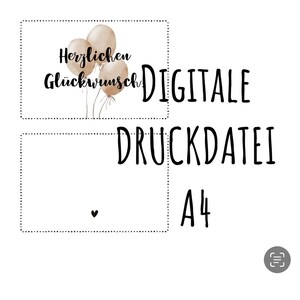 Archivo de impresión DIGITAL bolsa sorpresa "Felicidades" | Cumpleaños | Plantilla de impresión A4 |  Archivo PDF PNG | Embalaje de vales | Globos
