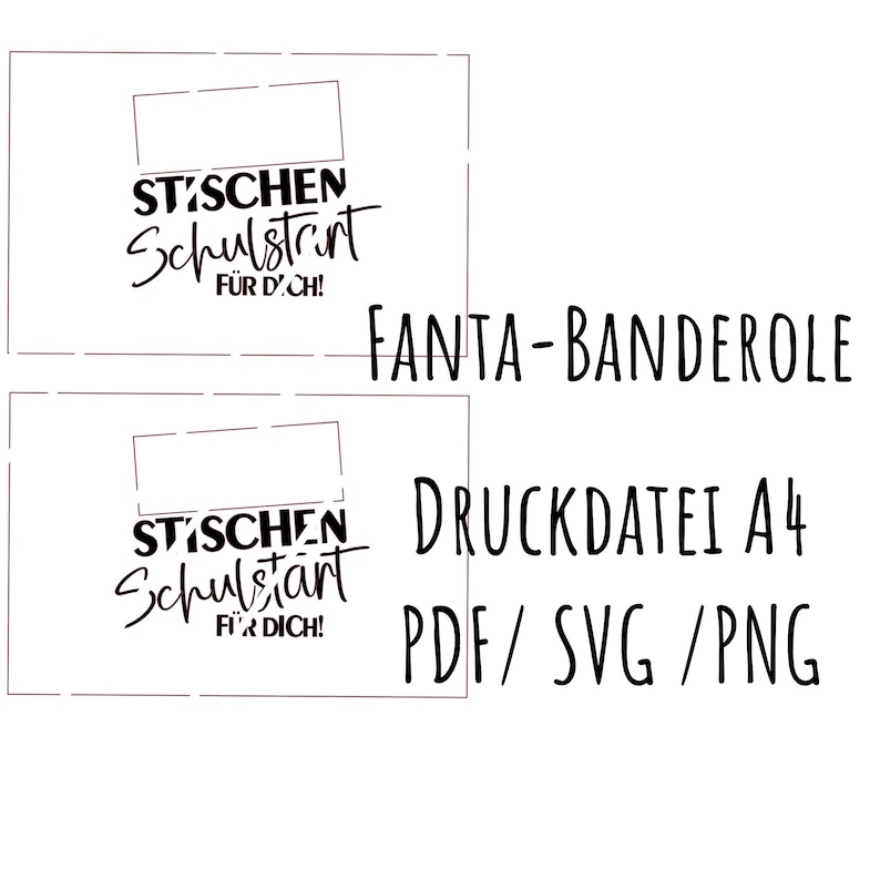Puede incluir: Dise&ntilde;o imprimible en blanco y negro para una pancarta que dice "STISCHEN Schulstart" con el texto "F&Uuml;R D'CH!" y "FIR DICH!" en dos dise&ntilde;os diferentes. El texto "FANTA-BANDEROLE" y "DRUCKDATEI A4 PDF/SVG/PNG" tambi&eacute;n est&aacute; incluido.