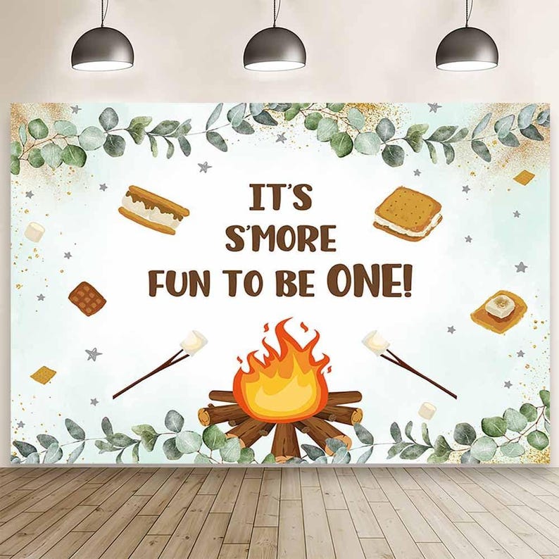 Graham Backdrop S'more 1st Birthday Banner Backdrop, It's S'more Fun to Be One Backdrop ...