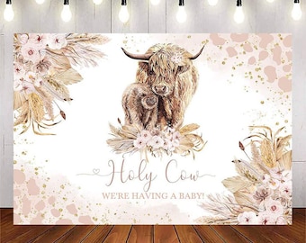 Highland Cow Baby Shower Backdrop Banner, Holy Cow We are Having A Baby Decorations, Girl Highland Cattle Baby Shower Background