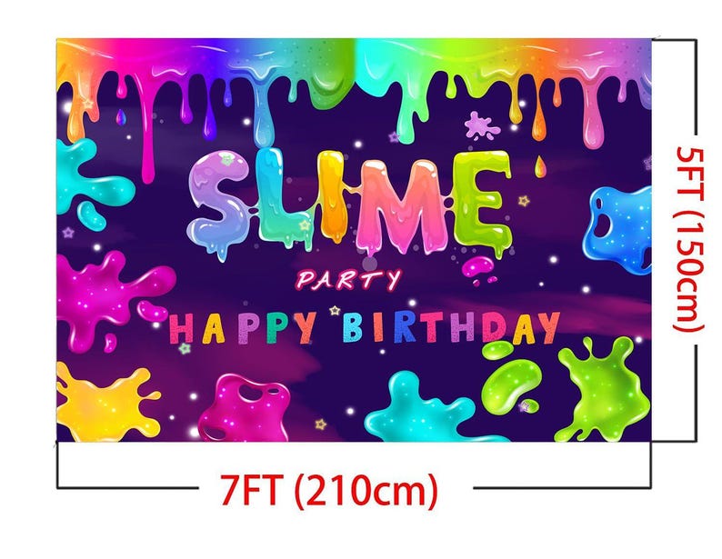 7x5ft Slime Time Birthday Backdrop - Colorful Graffiti Glow Splatter Photo Background For Kids