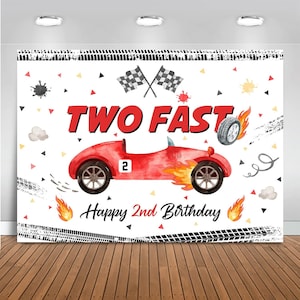 Two Fast Birthday Backdrop Banner, Race Car Boys 2nd Birthday Party Decorations, Car Theme Happy 2nd Birthday Photo Background