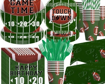 Football Birthday Plates, Napkins, Cups, Tablecloth Disposable Tableware Serves 24 Football Birthday Decorations, Touchdown Football Themed