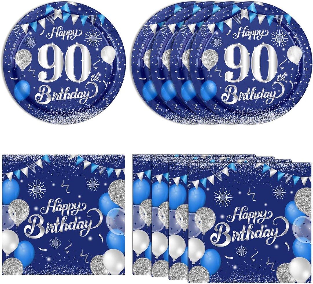 90th Birthday Dessert Plates and Napkins Disposable Tableware Serves 20 ...