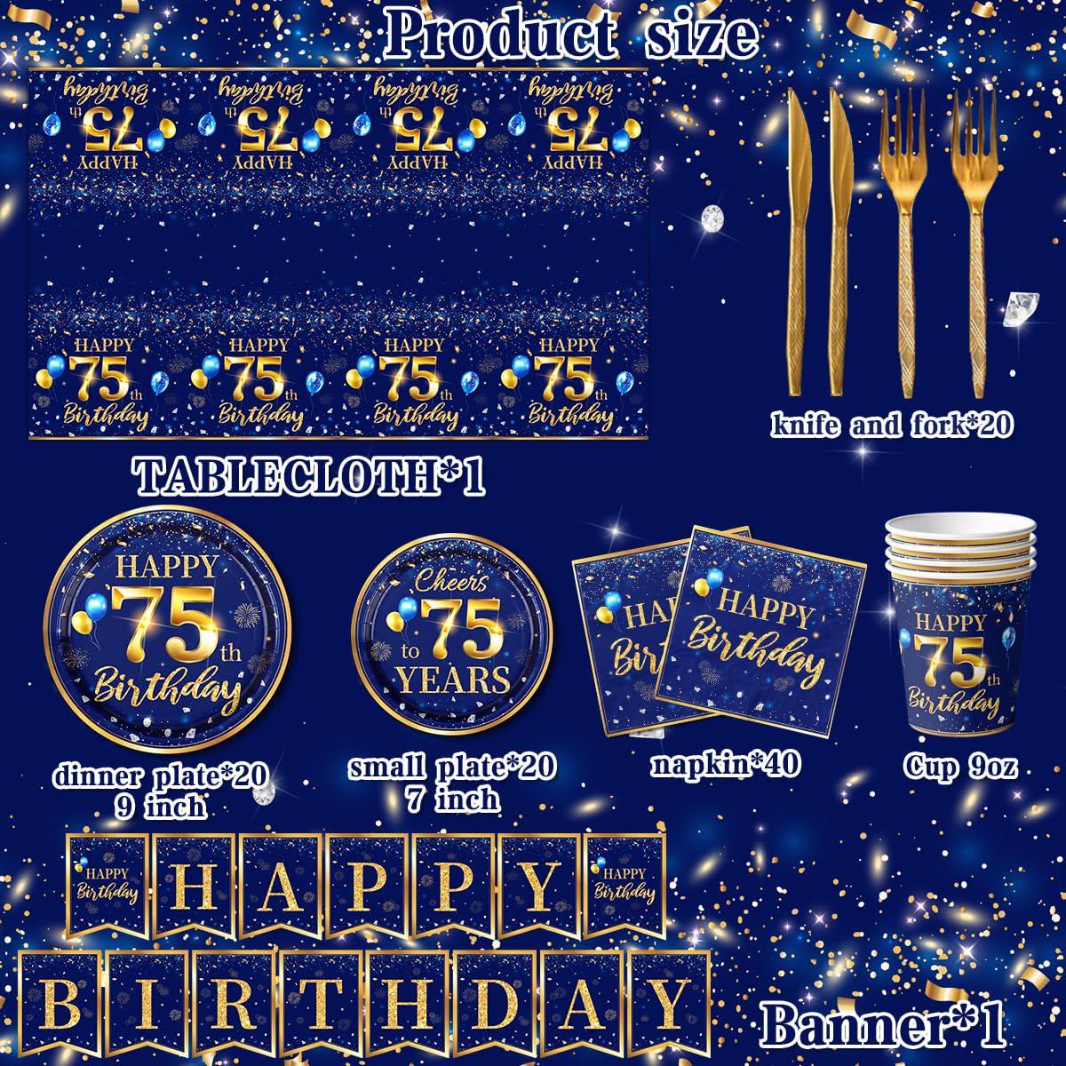 96-Pc 40th Birthday Plates & Napkins Set – Black Gold Theme, Serves 24, Party Tableware Supplies - View #11