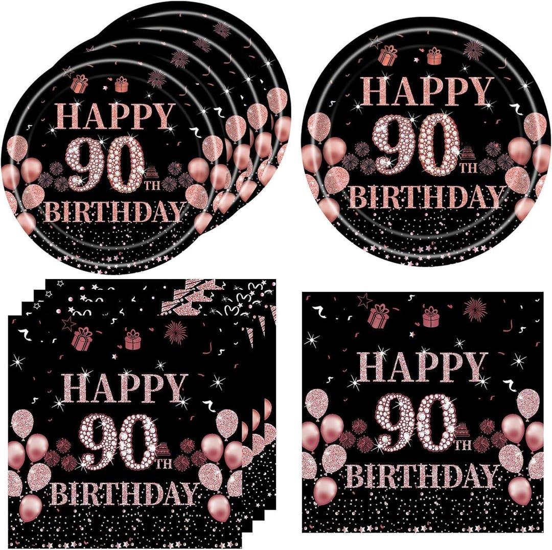 90th Birthday Dessert Plates and Napkins Disposable Tableware Serves 20 ...